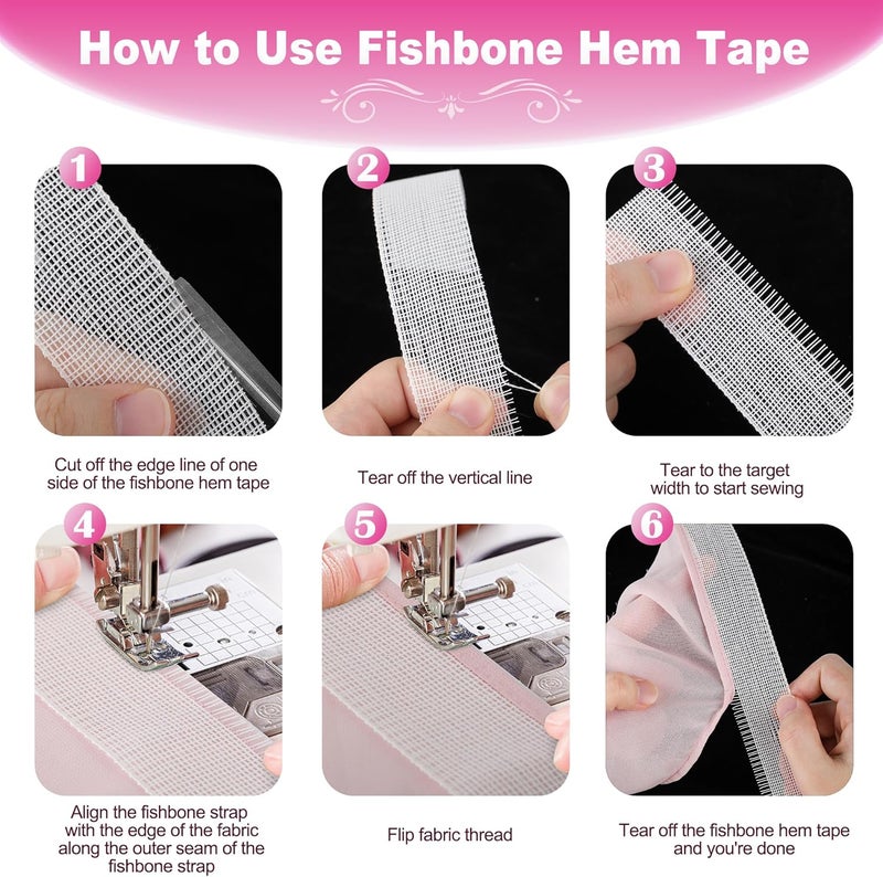 MYLbeter 10 Yards Fishbone Tape for Sewing Banroll Tape for Sewing Narrow Hem Sewing Accessories Rolled Hem Tape for Chiffon or Delicate Fabrics Fishbone Boning Lining Seam Guide for Hemming Tool 3.5CM Width - Image 2